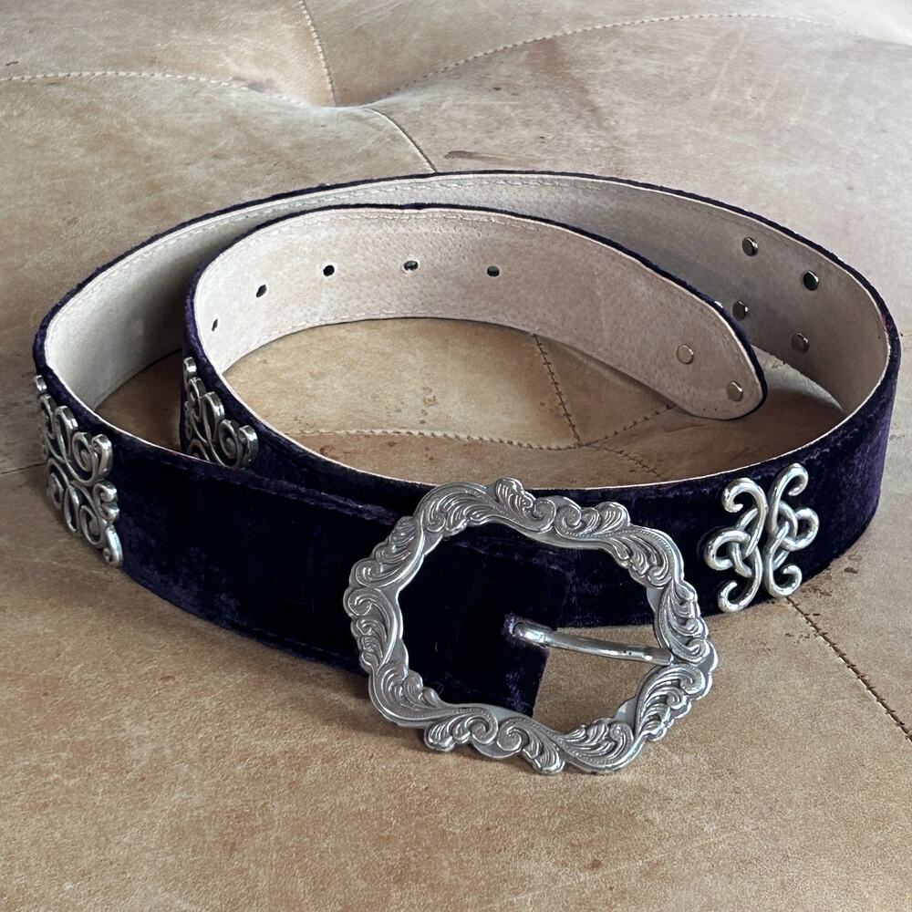 Whimsigoth Velvet Leather Belt Romantic Witchy Western Statement Silver Purple M